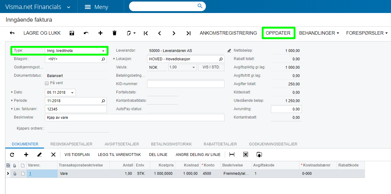 Hvordan Opprette Inngående Kreditnota I Visma.net ERP